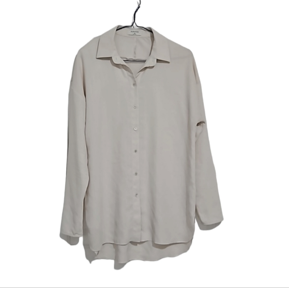 Aritzia Babaton Kearney Oversized Cream Pinstripe Button Down Blouse